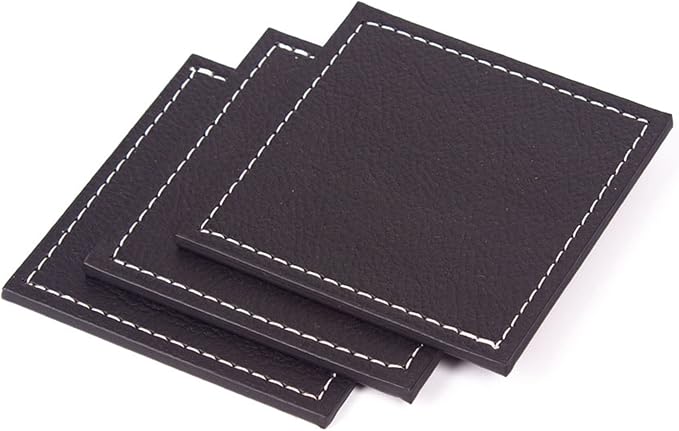 Leather Desk Set-Desk Office Accessories-Office Organizer- Home Office Accessories - Desk Supplies - Desk Storage Organizer -Desk Pad-Storage-12 Pieces -12 PCS (Black-WHITESEAM)