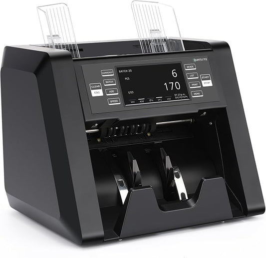 N30 Money Counter Machine Mixed Denomination, Multi Currency Value Count, CIS/UV/MG/IR Counterfeit Detection, Printer Enabled Cash Counter for Business