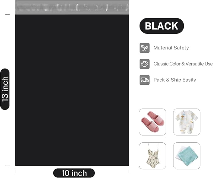Metronic Poly Mailers 10x13 1200 Pcs, Medium Shipping Bags for Clothing, Strong Adhensive Shipping Envelopes for Small Business, Waterproof Poly Mailing Bags, Tear-resistant Packaging Bags in Black