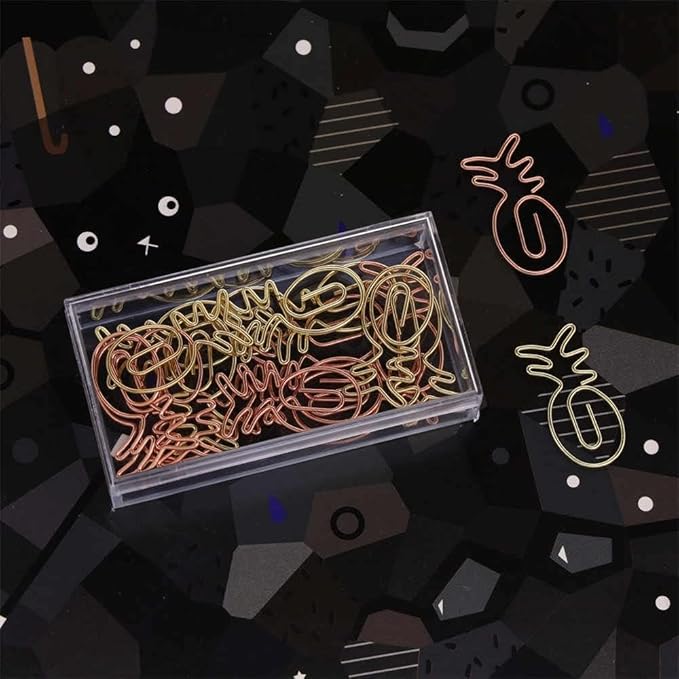 OWLFAVO 40pcs Pineapple Shape Paper Clips with Clear Box, Rose Gold and Yellow Gold, Funny Cute Paperclips Bookmarks Planner Clips for Fun Office Supplies School Gifts Wedding Decoration