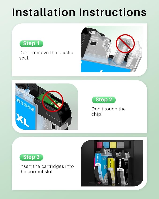 LC401XL Ink Cartridges 4 Pack Replacement for Printer Ink LC 401 XL High Yield Use for MFC-J1010DW MFC-J1012DW MFC-J1170DW MFC-J1800DW, Black Cyan Magenta Yellow