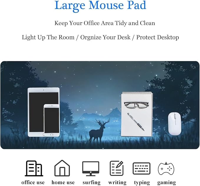 RTGGSEL 31.5x11.8 Inch Non-Slip Long Extended Large Gaming Mouse Pad with Stitched Edges XL Laptops Keyboard Mouse Mat(Forest Deer)