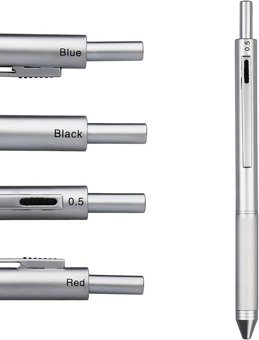 DUNBONG 4 in 1 Multicolor pen, Metal Cased Multifunction Pen, 0.5mm Mechanical Pencil, Red Ball Pen, Blue Ball Pen and Black Ball Pen (Silver)