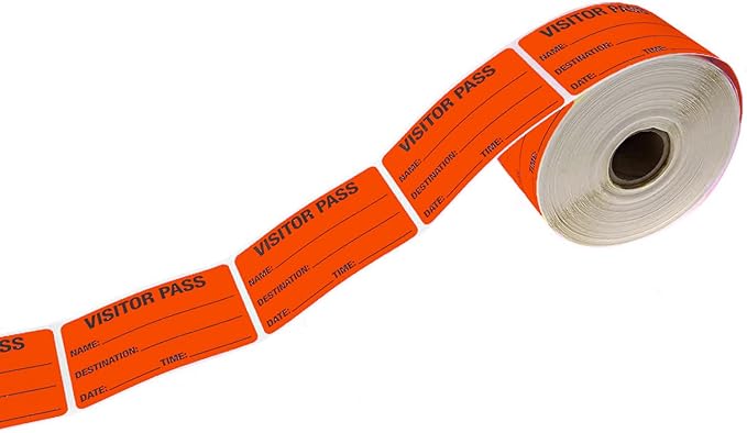 Red Visitor Pass / 500 Fluorescent Red Visitor Identification Stickers / 2" x 3" Rectangle Guest Label Badges/Made in The USA