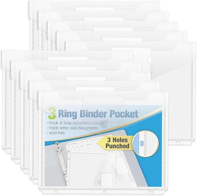 Forvencer Binder Pocket, 48 Pack Super Heavyweight Poly Binder Pocket with Tight Closure, Binder Folders Side Loading, 3 Ring Binder Pocket, Binder Dividers with Pockets, Letter Size, Clear
