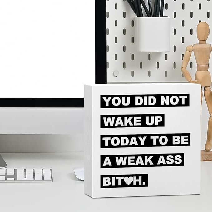 Inspirational Office Supplies Rustic Desk Decor Motivational White Wooden Box Sign Funny Farmhouse Wood Plaque Positive Cubicle Accessories Workout Room Gym Home Shelf Table Counter Decorations