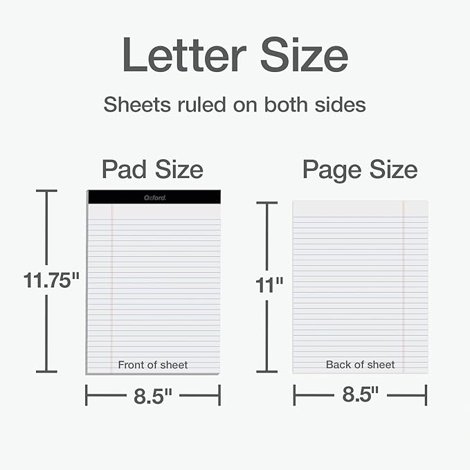 Oxford 8.5 x 11.75 Inch Legal Pads, 3 Pack, Wide Ruled on Both Sides, White Paper, 50 Perforated Sheets Per Writing Pad, Proudly Made in the USA (1017036)
