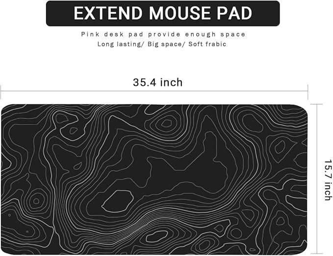 Topographic Mouse Pad, Extended Gaming (35.4x15.7 in), Desk Mat Laptop Waterproof Decor Writing for Work, Game, Office, Home - Topographic Contour