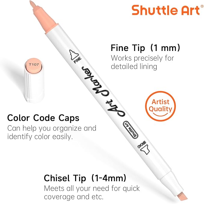 Shuttle Art 30 Colors Skin Tone&Hair Art Markers, Dual Tip Alcohol Based Flesh Color Marker Pen Set Contains 1 Blender Perfect for Kids & Adults Portrait,Comic, Anime, Manga, Illustration