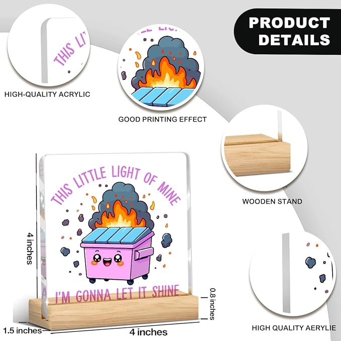 Dumpster Fire Desk Decor Accessories Funny Purple Office Decor Inspirational Coworker Gifts Acrylic Sign Plaque Table Decorations for Home Workplace