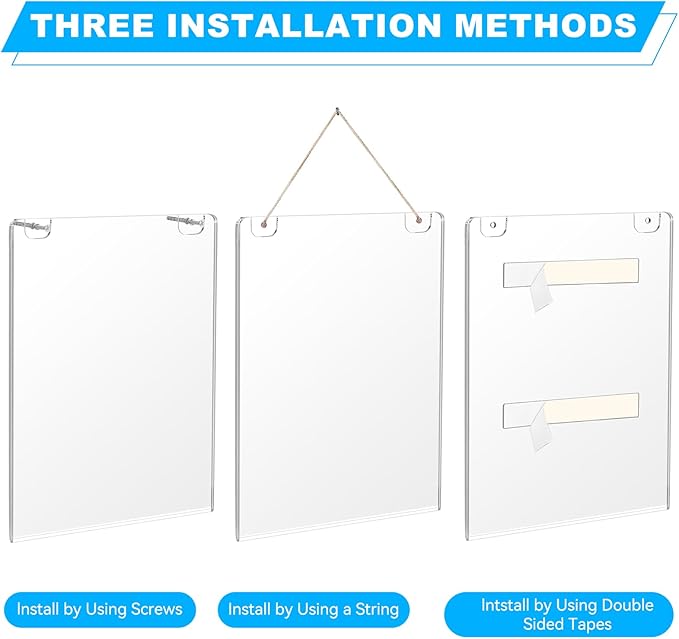 EHWINE 4 Pack 8.5x11 Wall Mount Acrylic Sign Holder, Acrylic Wall Sign Photo Menu Flyer Display Holder, Plastic Clear Picture Adhesive Frames for Office Business Store (Provide Mounting Screws)