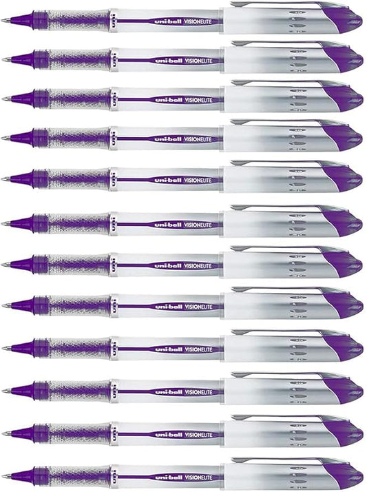 Vision Elite Rollerball Pens, Bold Point (0.8mm), Purple Ink, 12 count, Bundle with Plastic Reusable Pouch