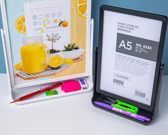 ABS Plastic Sign Holder, Menu Displays T Shape Sign Stand, Rotating Display Stand for Ads, Menu, Photos, Business Card (White A4 210×297mm/8.27×11.69 inches)