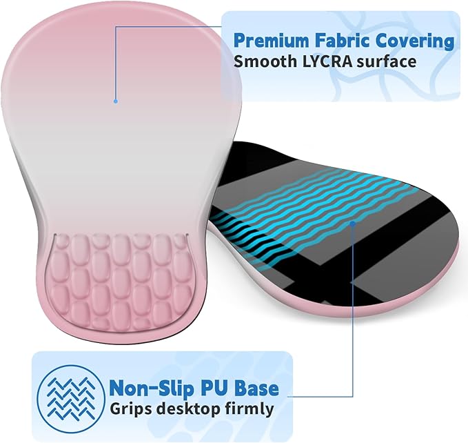 YIWEI Ergonomic Mouse Pad with Wrist Rest Support, Mousepad with Comfortable Memory Foam Wrist Rest and Non-Slip PU Base for Pain Relief, Computer, Laptop, Office, Home (Gradient Pink)
