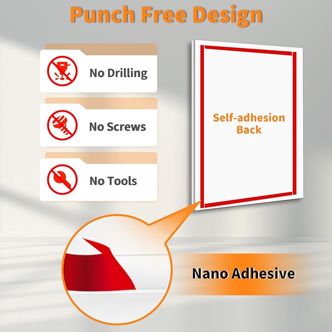 6 Pack Acrylic Sign Holder 8.5x11 Wall Mount,Clear Wall Sign Holder with Tape,Horizontal & Vertical Display,Plastic Sign Holder for Wall Door Glass Window Fridge-No Drilling