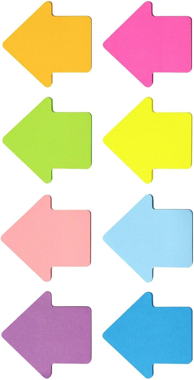 Arrow Shape Sticky Notes 8 Color Bright Colorful Sticky Pad 75 Sheets/Pad Self-Sticky Note Pads (8 Pads)