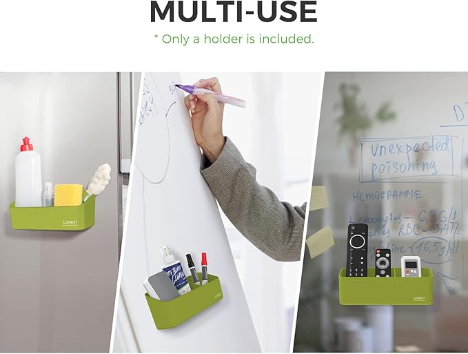 loukin Magnetic and Adhesive Marker Holder, Dry Erase Accessory Tray, Magnetic Storage Organizer for Whiteboard, Glass or Refrigerators (Green)