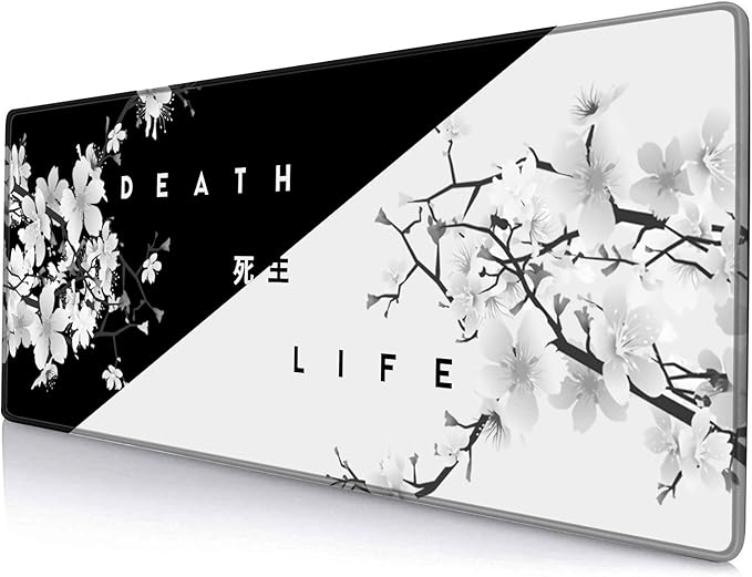 Gaming Mouse Pad, Large Mouse Pads for Desk, Non-Slip Rubber Base Mousepad, Keyboard Mouse Mat Desk Pad with Stitched Edges, 31.5x11.8 inch Sakura Death Life Floral