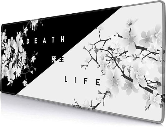 Gaming Mouse Pad, Large Mouse Pads for Desk, Non-Slip Rubber Base Mousepad, Keyboard Mouse Mat Desk Pad with Stitched Edges, 31.5x11.8 inch Sakura Death Life Floral