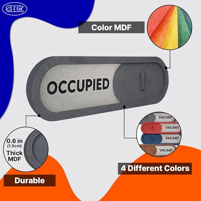 GEEKBEAR Vacant Occupied Slider Door Sign for Home Office - Premium MDF, 7.5 x 2.2 in (Brown)