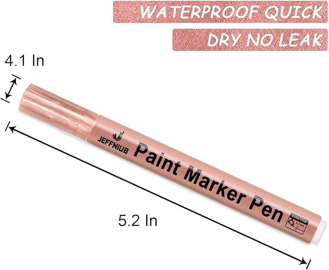 Acrylic Paint Pens Gold,Silver,Rose Gold,Paint Markers for Rocks Painting, Wood, Fabric, Glass,Ceramic,Canvas. Scrapbooking,Card Making,DIY Craft Supplies Metallic Acrylic Marker Set (Rose gold)