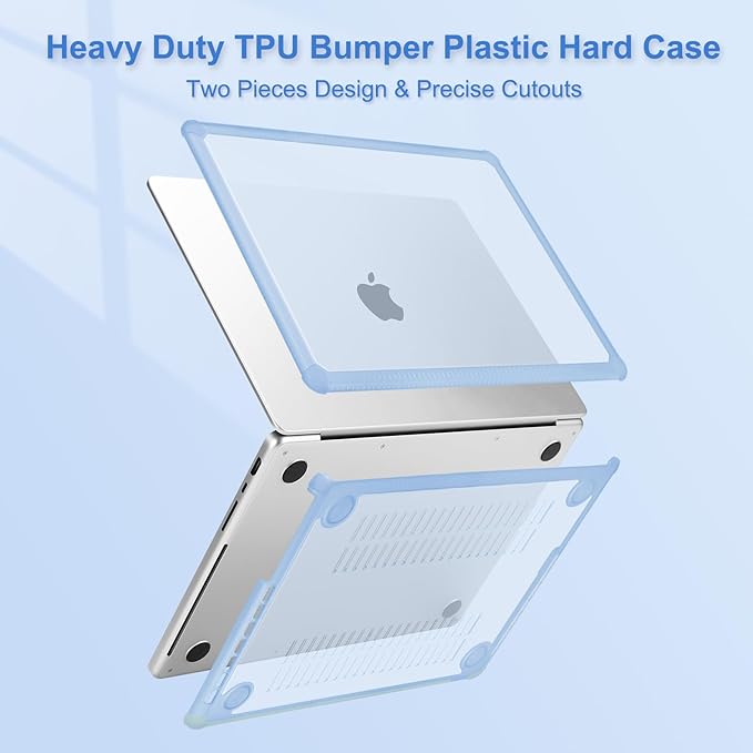 MOSISO Compatible with MacBook Pro 13 inch Case M2 2025-2016 A2338 M1 A2251 A2289 A2159 A1989 A1708 A1706, Anti-Cracking Heavy Duty Plastic TPU Bumper Hard Case&Keyboard Skin&Screen Film, Air Blue