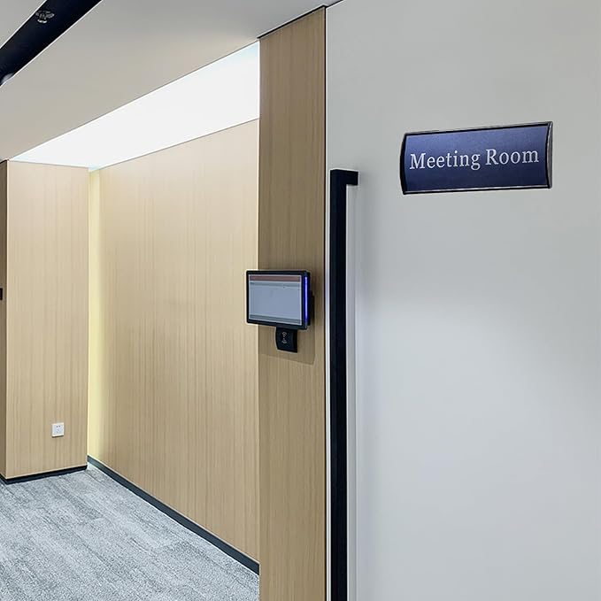 5Pcs Office Name Plates Holder for Doors, 3” X 8” Curved Wall Mount Door Sign Holder, Black Aluminum Sign Holder for Office Wall with Plastic Film and Adhesive Tape