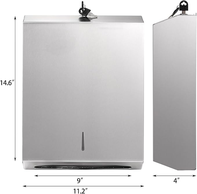 Suwimut Paper Towel Dispenser Wall Mount, Commercial Stainless Steel Hand Towel Dispenser Holds Multifold, Trifold, C Fold, Touchless Hand Towels Dispenser with Lock for Restroom, Bathroom, Kitchen