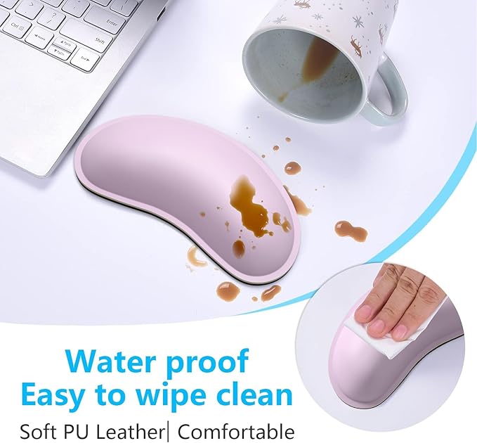 Dapesuom Mouse Wrist Rest, Ergonomic Memory Foam Mouse Wrist Support, Leather Hand Rest Pad Cushion for Gaming, Office, Laptop, Wireless Mouse, Men, Women, Pain Relief & Easy Typing, Queen Pink