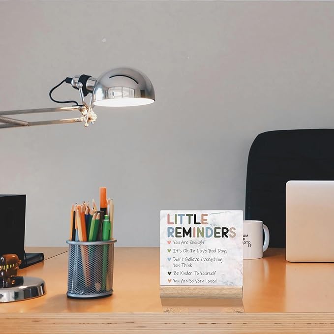 Inspirational Office Desk Decor, Little Reminders Desk Sign, Motivational Gifts for Women, Cute Home Office Decorations for Work, Positive Quotes for Teacher Decorative Sign, Fun Cubicle & Table Decor Signs