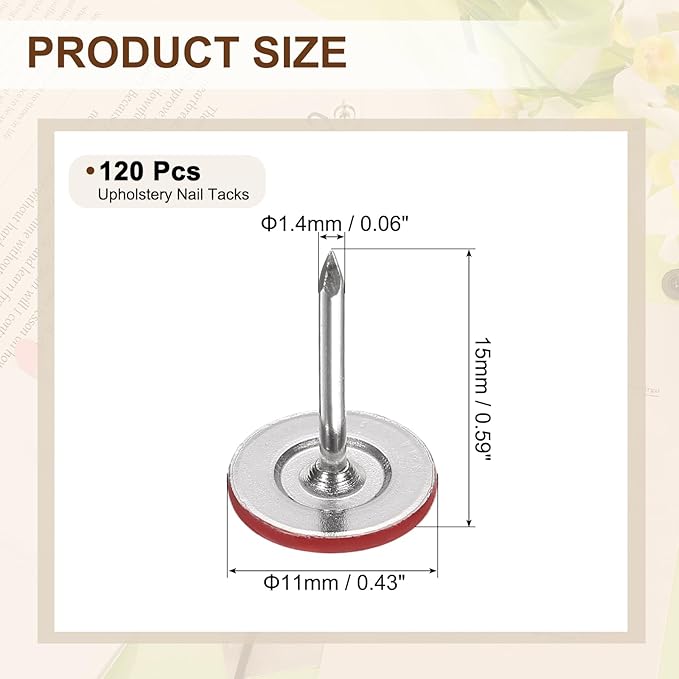 uxcell 120Pcs Push Pins, 11mmx15mm Round Flat Head Decorative Thumb Tacks Upholstery Tacks for Cork Board Office Wall Hangings, Red