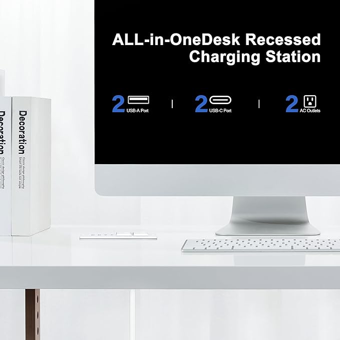 Recessed Power Strip Socket, Furniture Flush Mount Charging Station, Desk Power Strip with Outlets,USB Ports,Desk Outlet for Side Table or End Table (White, 45W USB-C Ports)