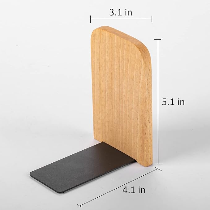 Muso Wood Book Ends for Shelves, Non-Slip Bookends, Heavy Duty Wooden Bookend Support for Books and Movies (Beech 2 Pairs)