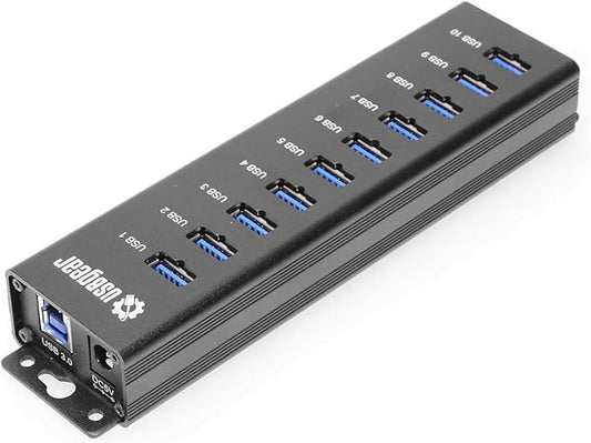 10-Port USB 3.2 Gen 1 Mountable Charging and SuperSpeed Data Hub with 5V/4A Power Adapter and USB Type-A to Type-B Cable Up to 900mA per Port Charging Function Wall and Surface Mounting