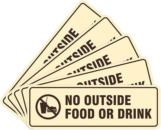 Standard No Outside Food or Drink Door/Wall Sign - Ivory/Dark Brown - Medium 5 Pack