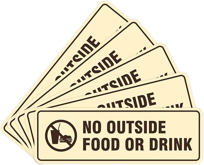 Standard No Outside Food or Drink Door/Wall Sign - Ivory/Dark Brown - Small 5 Pack