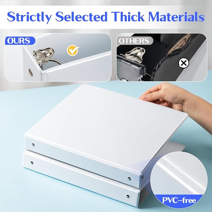 Deli 1-inch 3 Ring Binder with 2 Interior Pockets, 175 Sheets Capacity, 1 inch Binders fits 11" x 8.5" US Letter Size, White, 6 Pack