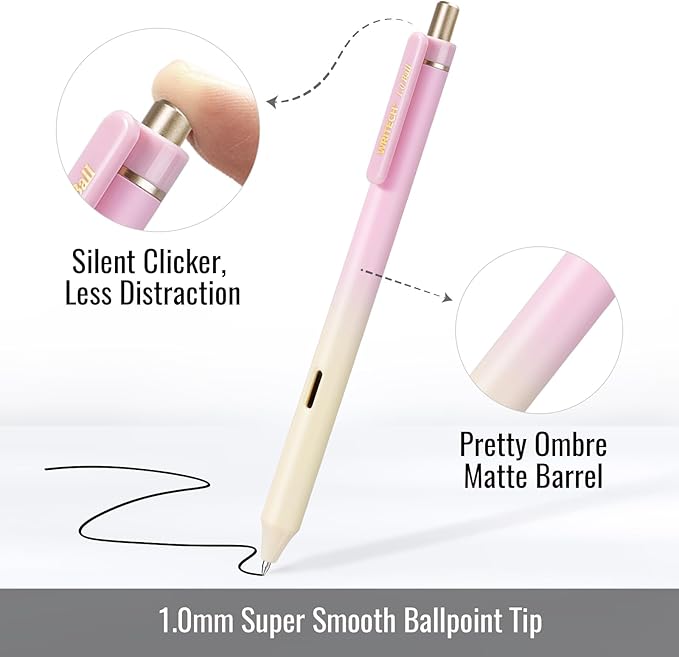 WRITECH Bible Mate Journaling Set: No Bleed Aesthetic Highlighters & 1.0 mm Black Ballpoint Pens, Bible Safe Dual Tip Highlighters, Pastel Colors, Fast-drying Ink, Journaling Kit, 9ct