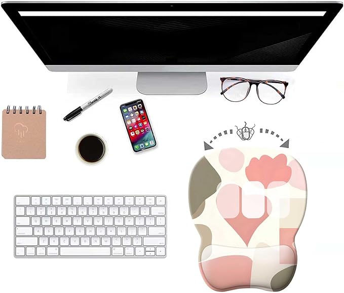 Ergonomic Gel Mouse Pad with Wrist Rest | Comfortable Computer Mouse Pad for Laptop | Pink Rose Mousepad