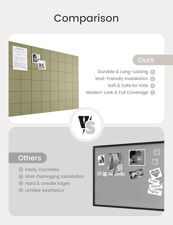 Bumusty Large Felt Bulletin Board 48" x 36" Cork Board Alternative-12 Pack with 70 Safe Removable Adhesive Tabs, Cork Boards for Walls Cork Board for Home Office Classroom Pin Board (Olive Green)