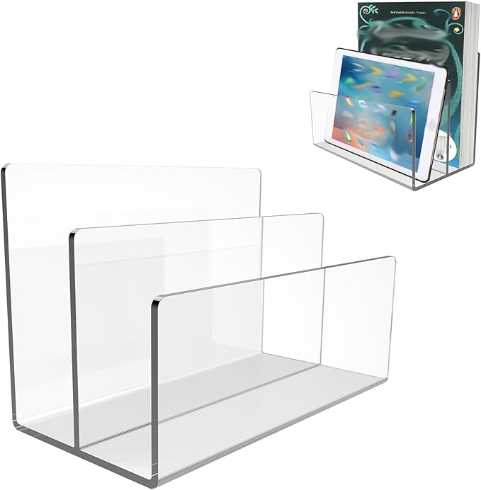 Boloyo Acrylic File Holder,2PC 2 Sections Clear File Organizer Mail Letter Sorter Desktop Folder Holder for Home Office School Envelope Bill Filling Paper Document