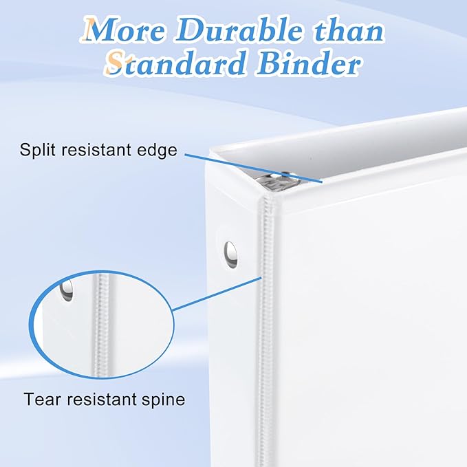 1-inch Round Ring Binder, Standard 3 Ring Binder Fit Letter Size Paper, Presentation View Binders, White,12-Pack