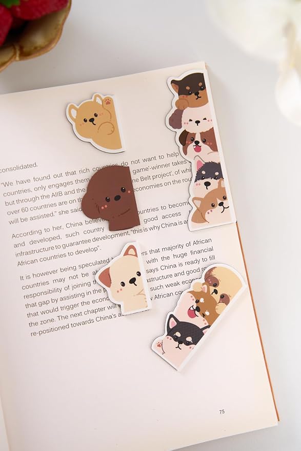 5pcs/Set Cute Magnetic Bookmark, Funny Peeping Dog Book Marker Clip for Teachers, Students, Book Lovers Gifts, Printing on 2 Side (Dog)