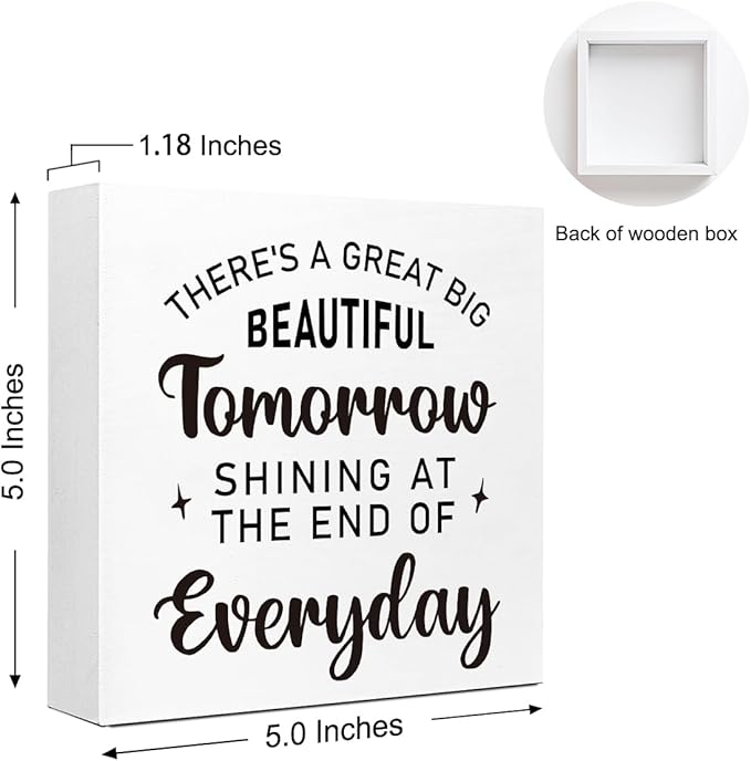 Wooden Block Sign "There is a Great Tomorrow" 5x5x1 INCH, Inspiration Decor, Vintage Tomorrowland Plaque for Desk or Wall, Classic Quote Display
