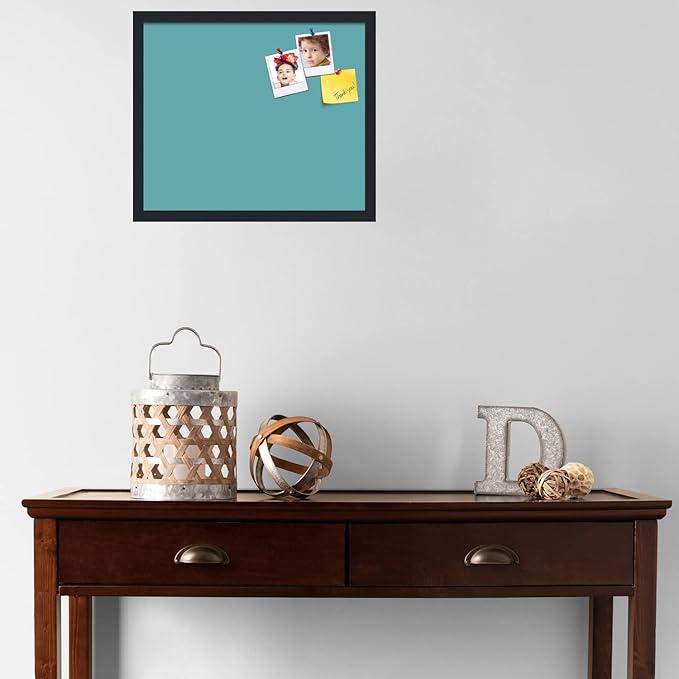 PinPix 20x17 Inch Cork Bulletin Board. This Decorative Framed Pin Board Comes with Aqua Pastel Design and a Satin Black Frame. Ideal for Home Office Decor or Message Board (PinPix-1806)