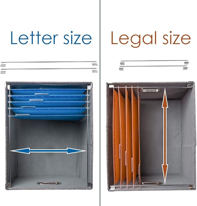 PRANDOM File Organizer Box - Set of 1 Collapsible Decorative Linen Filing Storage Hanging File Folders with Lids Office Cabinet Letter/Legal Size Grey (17x14x11.2 inch)