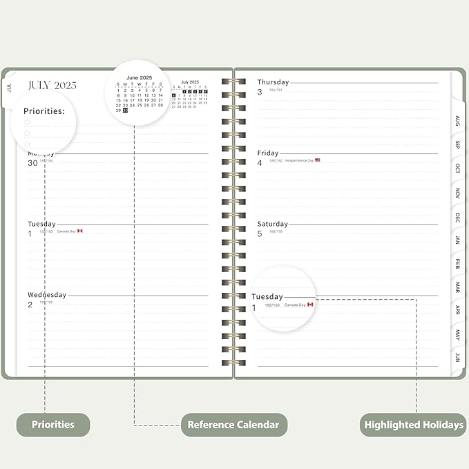 Planner 2025-2026 for Women & Men, Weekly and Monthly Calendar Notebook (July 2025 - June 2026), Hardcover Spiral Bound School Teacher Student Planner with Tabs, Inner Pocket, A5 (6.3" x 8.5")