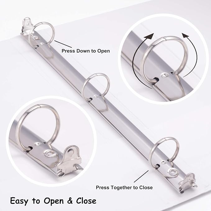 COMIX Sturdy 3 Ring Binder 0.5 inch with Clear View Cover, 1/2" Round Ring View Binder, PVC-Free, 100 Sheets Capacity of US Letter Size Paper, Office ＆ School Supplies, Pack of 12 (White)