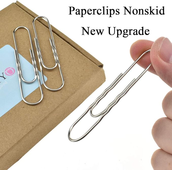 HAHIYO Paperclips Nonskid New Upgrade No Paper Scratch Large 3” Length Paper Clips with Curve Non Skid Heavy Duty Tight Grip Thick Rust Proof Reusable Metal Bright Silver for Home Office 30 Pack