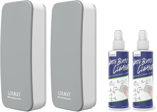 loukin 2 Pack Magnetic Dry Erase Eraser, Whiteboard Eraser, Glass Board Remover, 3.4 fl oz Whiteboard Cleaner * 2 Included, for Classroom, Home and Office Use (Grey)